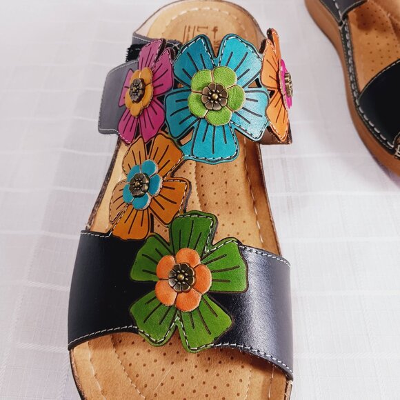 L’Artiste by Spring Step Colorful Floral Leather Sandals NWOT U.S. Size 10.5 - Picture 3 of 10